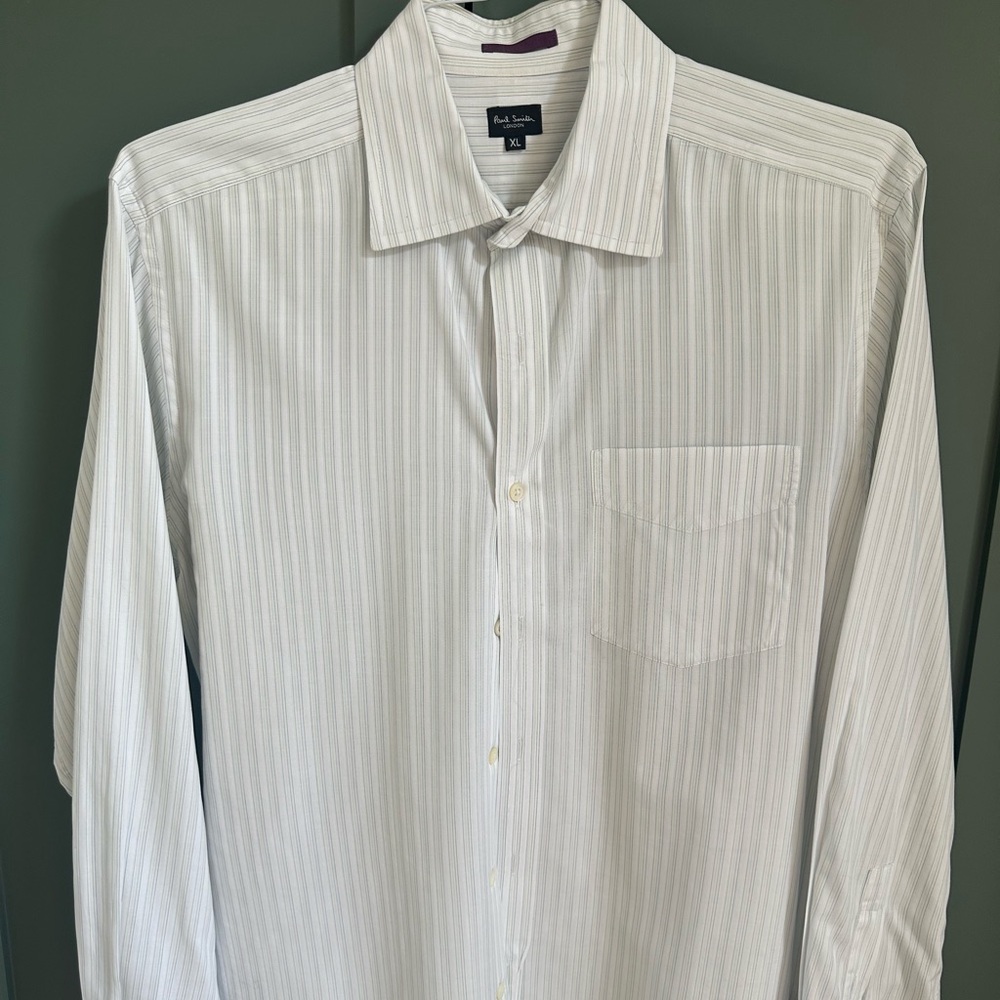 Long Sleeve Button Down by Paul Smith - white with multi-color strips